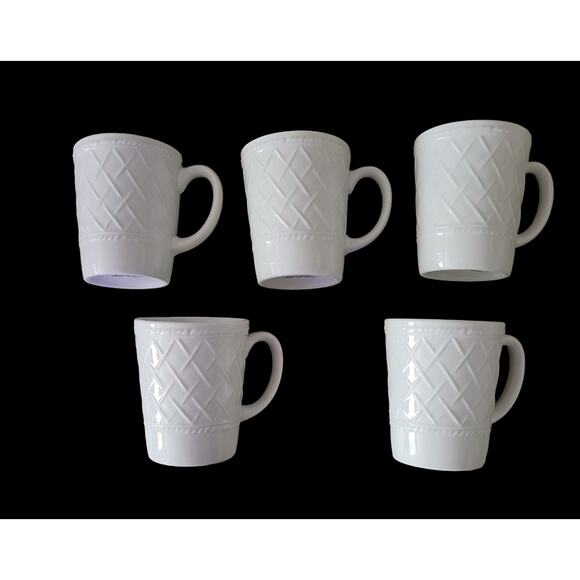 Totally Today Small Coffee Cups White Embossed Criss Cross Design Set of 5 - Picture 7 of 8